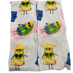 Summer Vibes Avocado Kitchen Hand Towels Set 100% Cotton Luau Beach Avocados